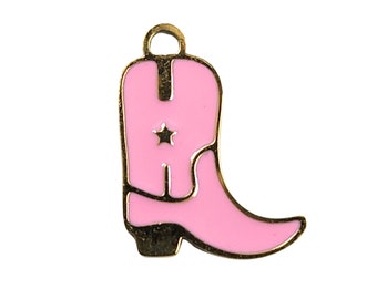 Small Pink Cowboy Boot Stainless Steel Charm, 12x9.5mm, Jewelry Making Supplies