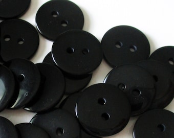 40 Black 15mm Resin Buttons, 15mm, Two Hole Buttons   (Box3B)