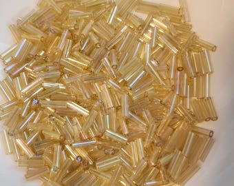 Tan 7mm Transparent Bugle Glass Beads , Pack of 15 Grams, Jewelry Making Supplies