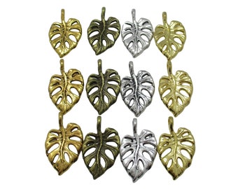 Mixed Color Leaf Charm Set, Pack of 12 Charms, 20x12mm Leaf Charms, Jewelry Making Supplies   G1807