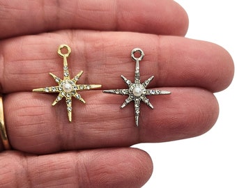 Galazy Star Charms, Pack of 2 Charms, 21x18mm Charms, Gold or Silver, Jewelry Making Supplies  G1966