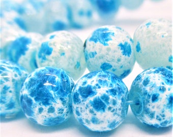 Blue White Spot Glass Beads, 8mm Glass Beads, Pack of 40, Jewelry Making Supplies   8mmBox1A