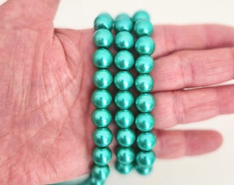 Sea Green Imitation Pearl Glass Beads, 10-11mm, Pack of 10/20/85      10mmBox4
