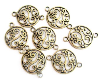 Connectors Carved Antique Bronze, Pack of 5/10 Connectors, 20x14mm Round Connectors, Jewelry Making Supplies  G1565