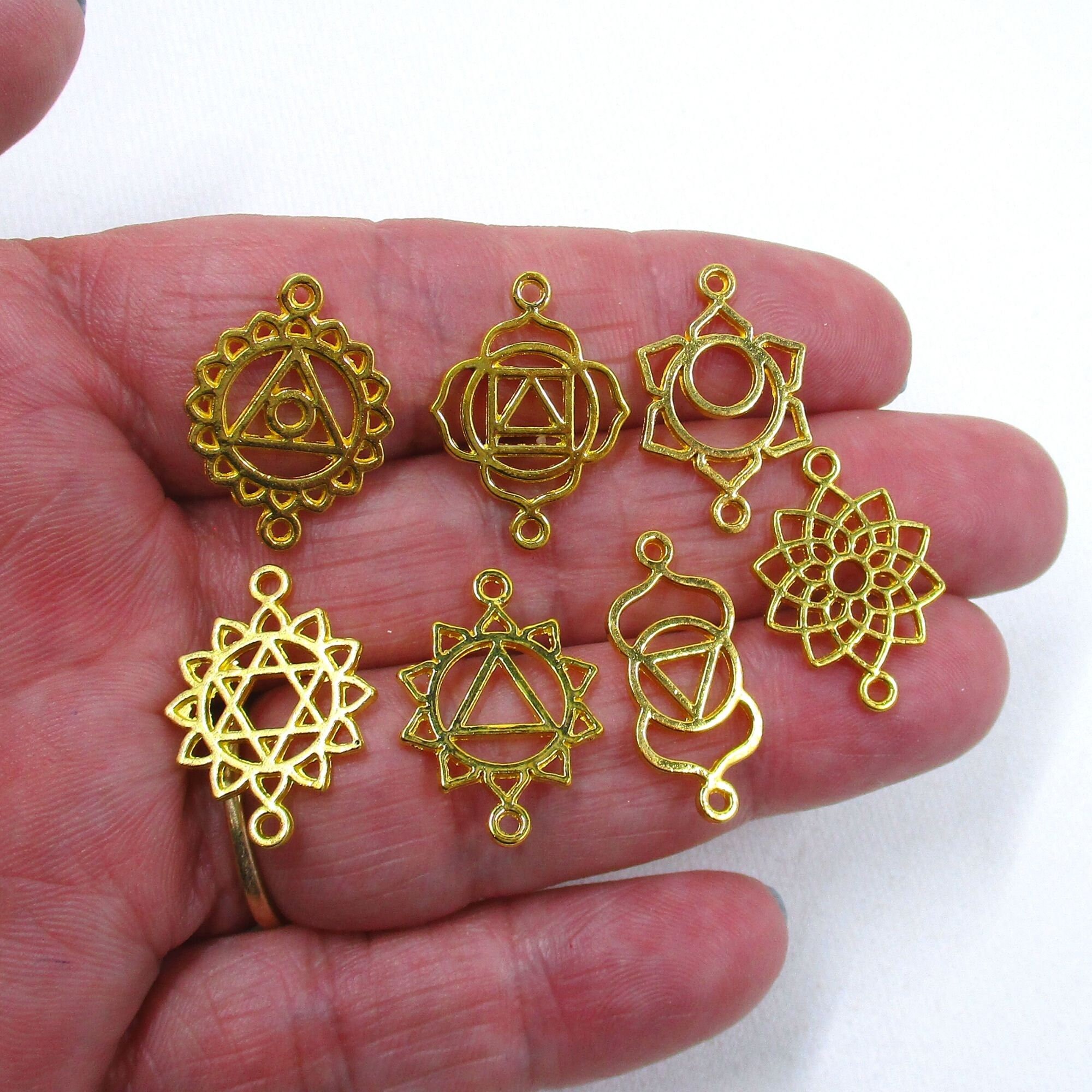 Yoga Healing Connectors Gold Plated, 2 Sets of 7 Connector Charms