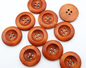 10 Coffee 4 Hole Wood Sewing Buttons, 2.5cm Buttons, Fasteners  (WBox4)