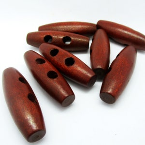 10 Brown Red Toggle Buttons, 34x11mm, Sewing Buttons, Fastener, Toggle Buttons, Buttons  (Wbox4)