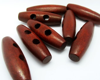 10 Brown Red Toggle Buttons, 34x11mm, Sewing Buttons, Fastener, Toggle Buttons, Buttons  (Wbox4)