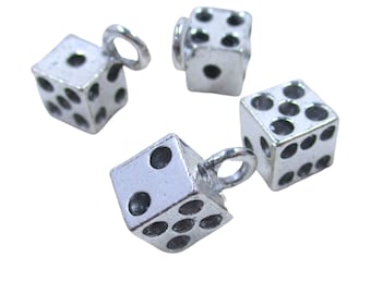 4 Dice 3D Charms, 11x11mm, Antique Silver Dice Charms, Jewelry Making Supplies, Charms   G1139