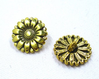 Gold Tone Sunflower Shank Buttons, Pack of 10 Buttons, 18mm, Sewing Buttons, Crafts, Fastener  (Box1M)