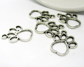 10 Paw Hollow Antique Silver Charms, 18x15mm Paw Charms, Jewelry Making Supplies G1836