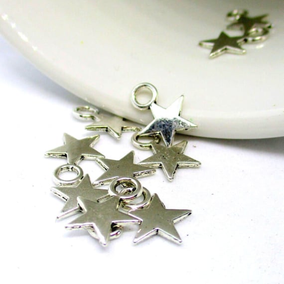 Small Star Charms Silver Tone, Pack of 25 Charms, 11x9mm Star Charms, Jewelry Making Supplies, G1019