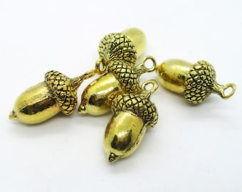 Acorn Charms Antique Gold Tone, Pack of 5 Charms, 23x11mm, Jewelry Making Supplies   (G1801)
