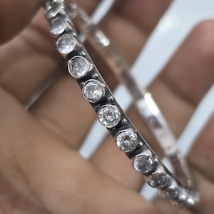 925 Sterling Silver Zircon  Bangle Plain Gemstone Bangle Sister Gift  Handmade Jewellery