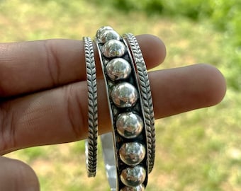 Conjunto de brazaletes de plata de ley 925 hechos a mano: brazaletes con diseño de cuentas, regalo para hermanas.
