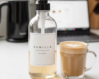 Minimalistyczne etykiety na syrop kawowy, nowoczesne naklejki do kawiarni (gotowe do druku w formacie PDF)