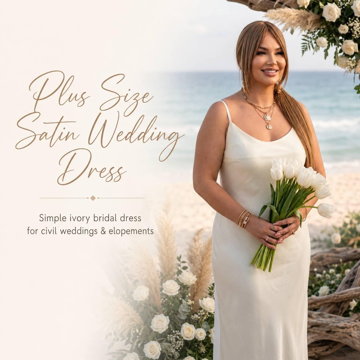 Ivory Satin Slip Wedding Dress