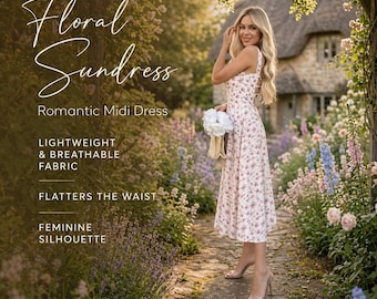 Vestido de verano floral, vestido midi sin espalda, vestido de verano estilo cottagecore
