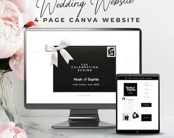 Black White Wedding Website Template — 4 Page Canva Wedding Website with RSVP & Details, Digital Download