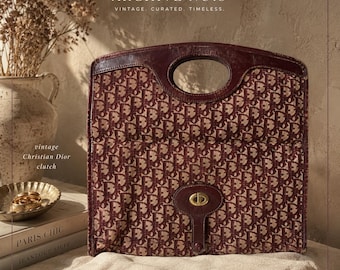 Vintage Christian Dior Burgundy Oblique 2-Way Tote & Clutch Bag | Made in France | Rare Designer Handbag