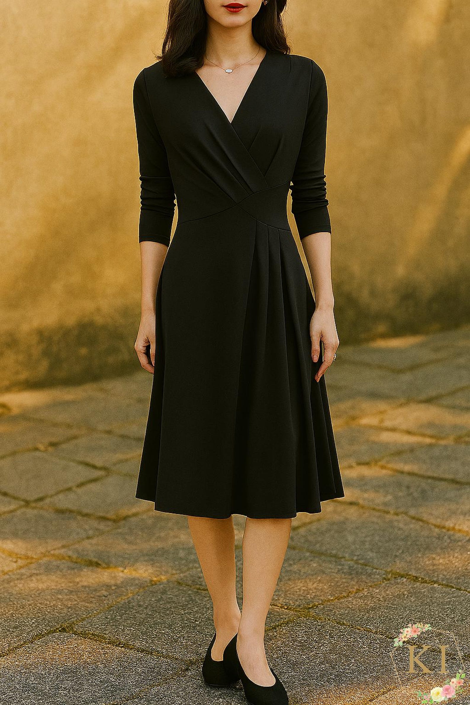 Elegant Lace Up Buttons V Neck A Line Dresses