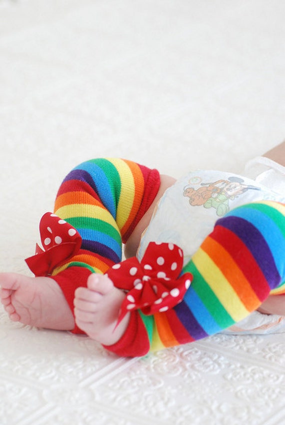 Items similar to Newborn Rainbow Leg Warmers rainbow striped bow leg