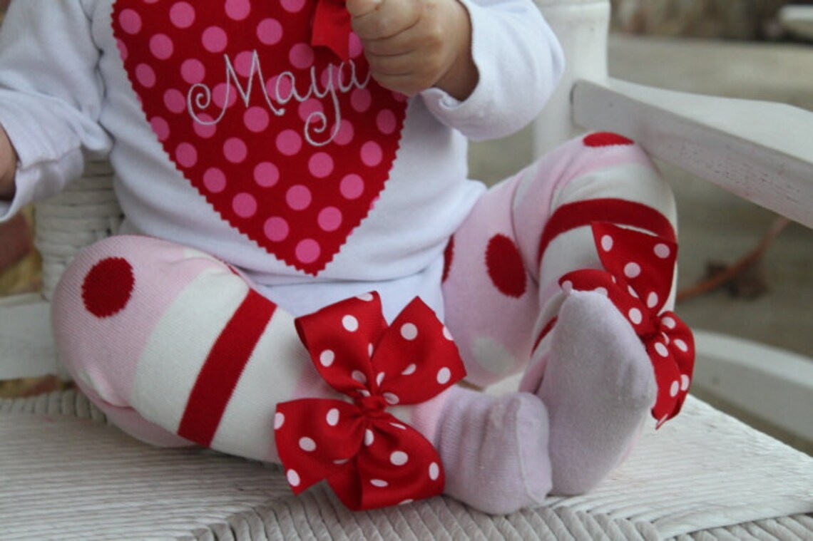 Valentine Bow Leg Warmers Valentines Day pink red and white Etsy