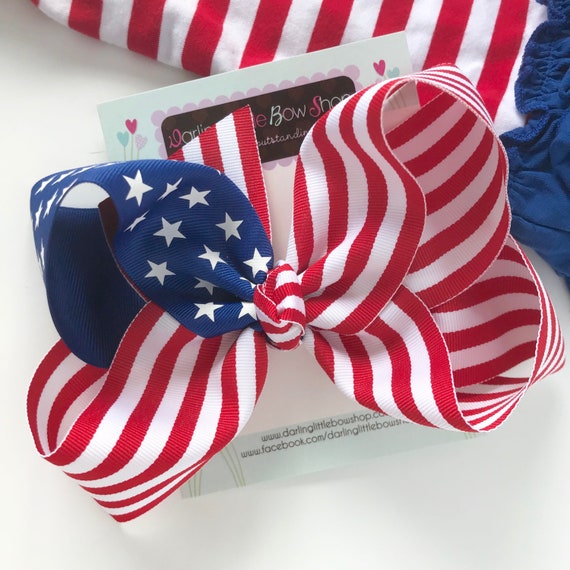 Patriotic Hairbow Stars And Stripes July 4th Hairbow Red Etsy