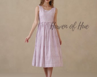 Hand Block Printed Cotton Midi Dress | Sleeveless Boho Summer Dress with Pockets