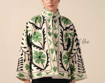 Handmade Suzani Embroidered Velvet Jacket | Boho Floral Coat