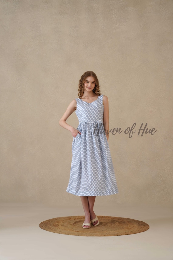 Block Print Cotton Midi Dress