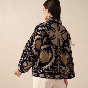Handmade Velvet Suzani Embroidered Jacket for Women featuring artisan embroidery, boho style, ethnic outerwear, comfortable layering piece, perfect for fall, winter, festivals, travel, and unique gifts.