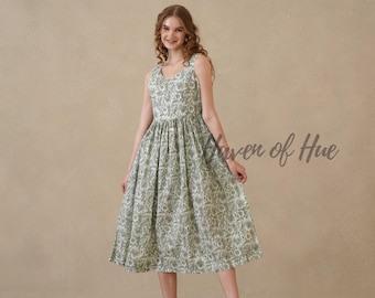 Hand Block Printed Cotton Midi Dress | Sleeveless Bohemian Summer Style