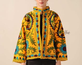 Velvet Suzani Embroidered Jacket | Handmade Boho Floral Coat