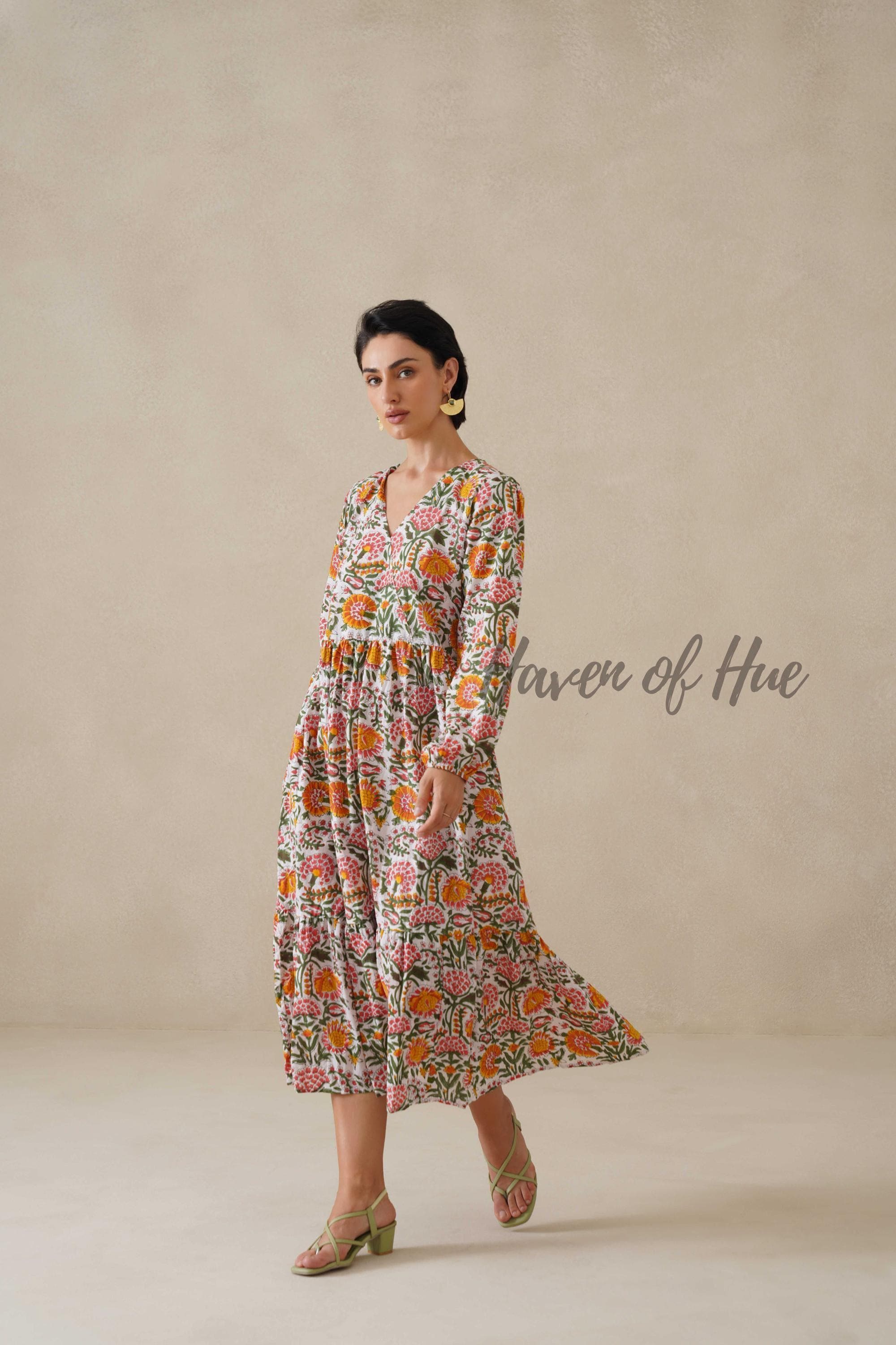Boho Floral Cotton Midi Dress