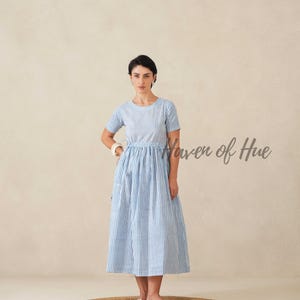 Hand Block Print Cotton Womens Midi Dress, Waist Tie Fit, Pockets, Ethical Summer #6