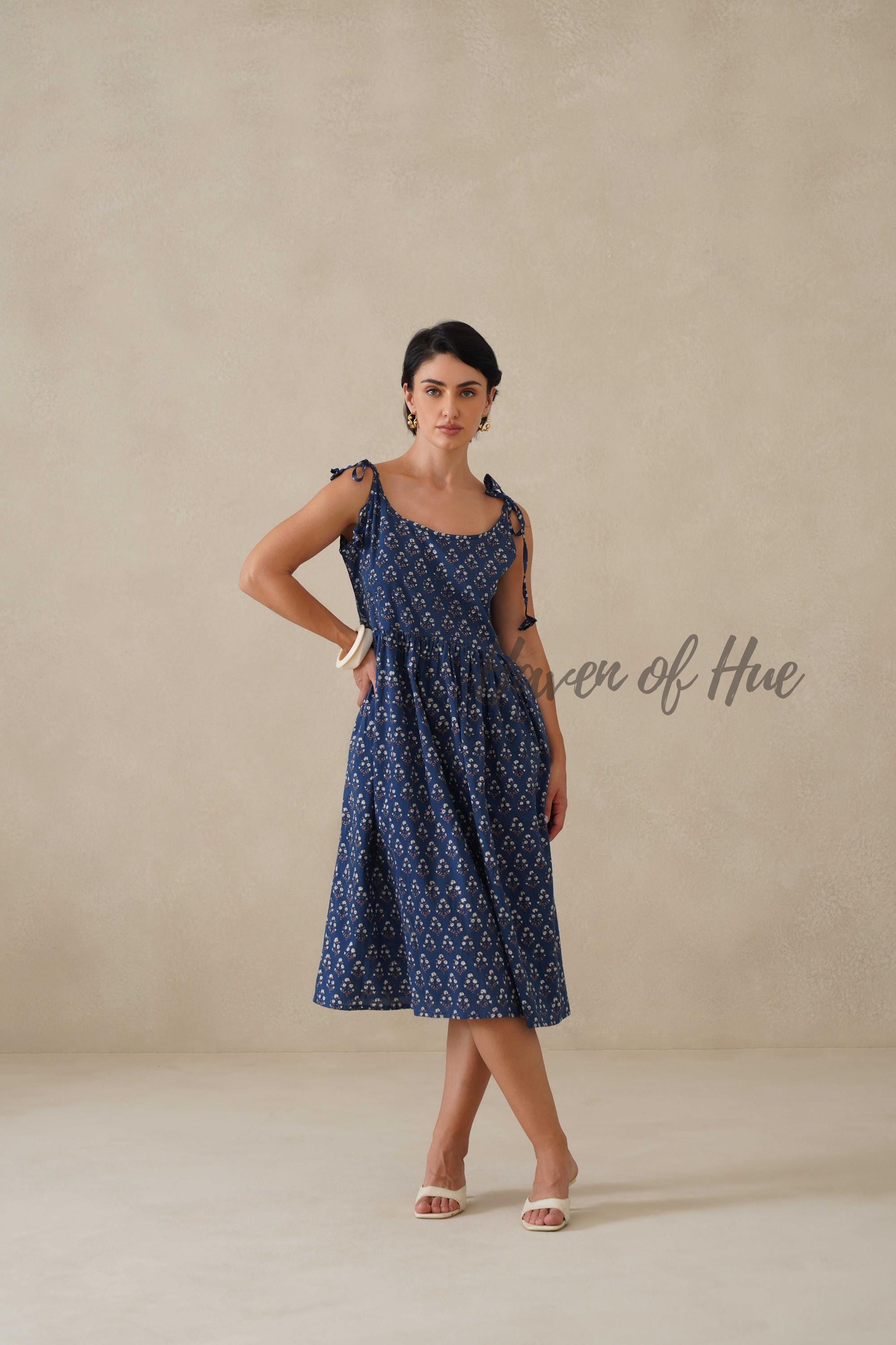 Indian Hand Block Printed Cotton Midi Dress