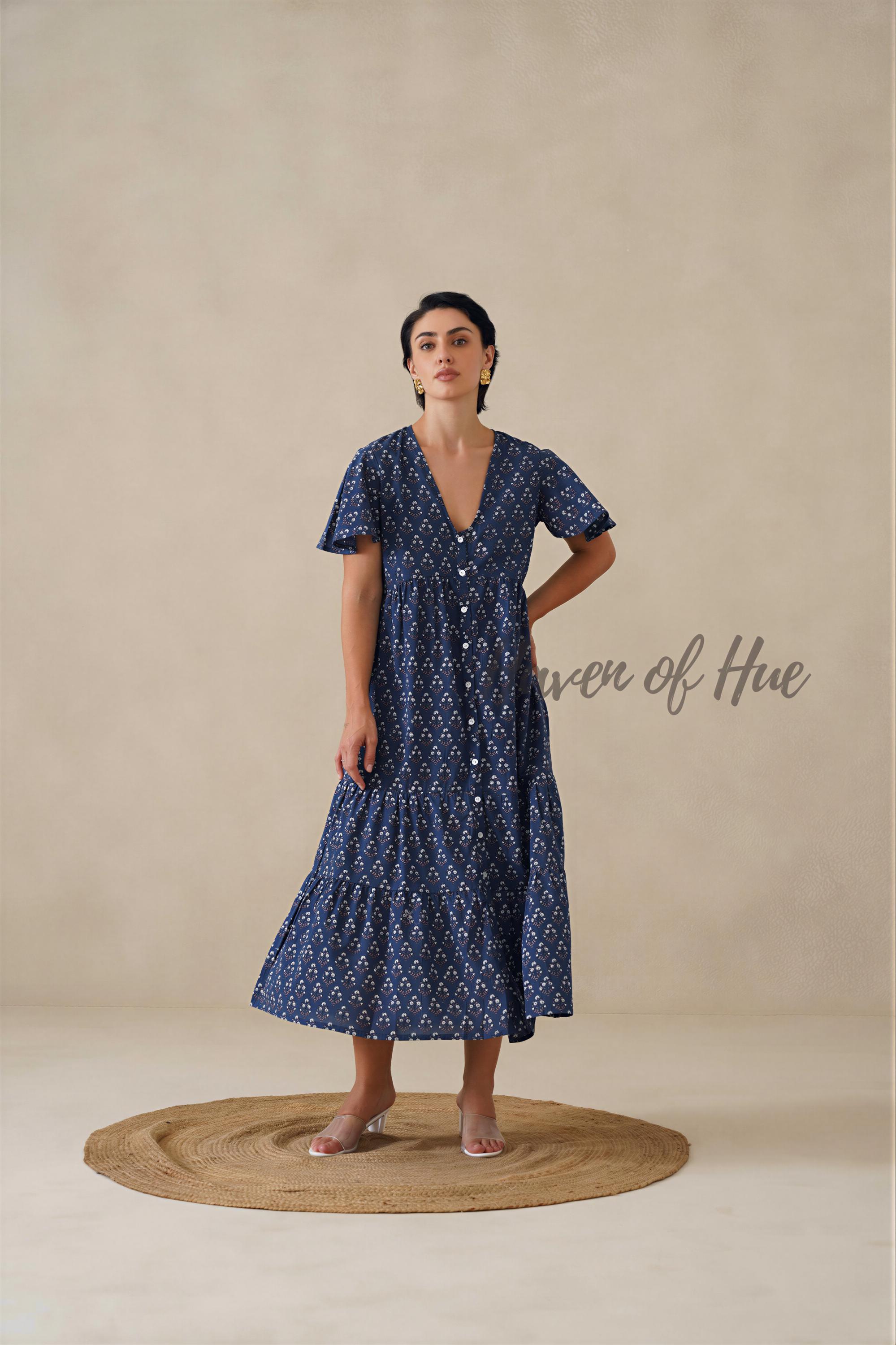blue floral button up dress Down Buy Women's Black Soft BY116 Girl Dress:6 functional pockets
