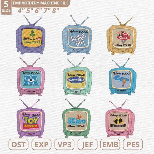 Bundle Disney Pixar Movie Television Machine Embroidery File, Toy Story Finding Nemo (Instant Download)