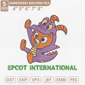File per ricamo a macchina Disney Epcot International, Uccello Arancione Figment Drago (Download immediato)
