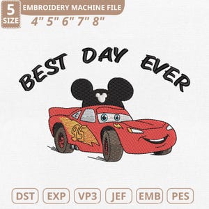 Il giorno più bello di sempre - File per ricamo a macchina di Topolino, Disney Saetta McQueen (Download immediato)