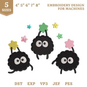 Plik do haftu maszynowego „Soot Sprites Stars”, anime kawaii ghibli (pobieranie cyfrowe)