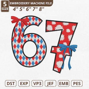 Dr Suess 67 Cat In The Hat Machine Embroidery File, Six Seven Read Across America (Instant Download)