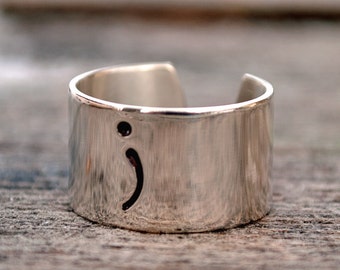 Silver SemiColon Ring. Handmade. Your Story Isn't Over. Suicide Awareness. Suicide Prevention.