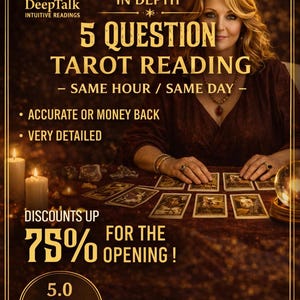 5 Question Tarot Reading, In Depth Answers, Same Day Delivery, Love Career Life Guidance