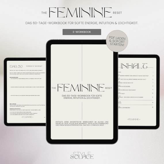 The Feminine Reset – 60-Tage-Workbook für weibliche Energie, Intuition & Leichtigkeit | Digitaler Download (PDF) | Deutsch