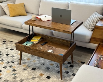 Solid Pine Lift Top Coffee Table: Modern Living Room Storage