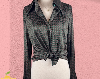 Blusa estilo Dark Academia Retro Bibliotecaria Vintage con Estampado de Medallón para Mujer Talla 16 XL