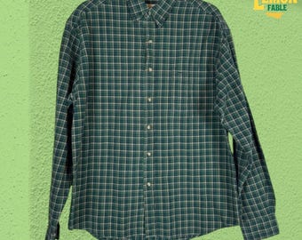 Camisa vintage de manga larga a cuadros verdes Sedgefield para hombre, talla mediana