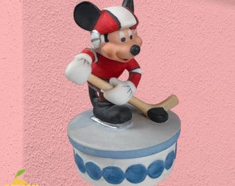 Caja de música vintage de Disney Mickey Mouse Hockey "The Entertainer" Schmid - PROBADA